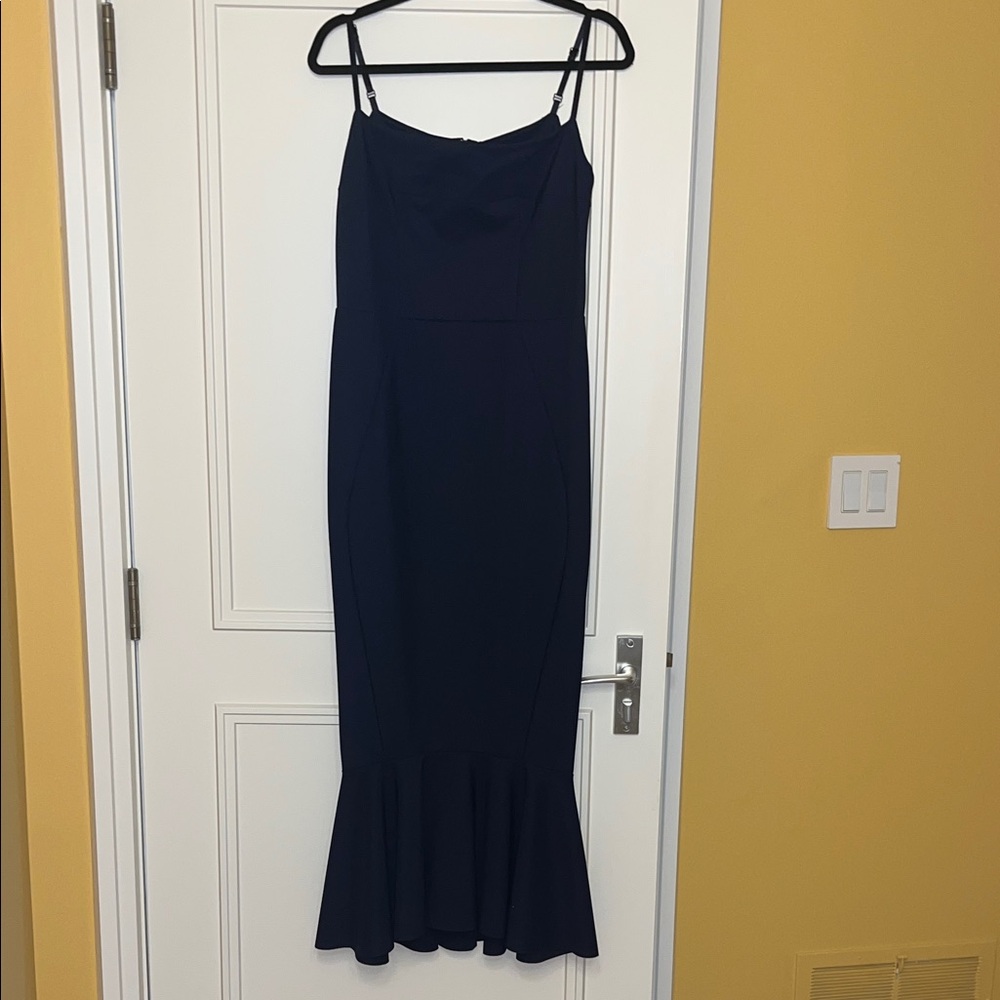 Greta Constantine Navy Midi ‘Timothy’ Ruffle Dress Sz Large